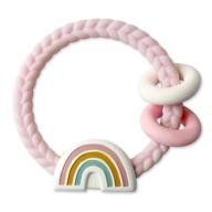 🌈 радуга итзи ритзи силиконовый зубной кольцо с погремушкой - успокаивает десны звуком погремушки, кольцами и текстурой - для детей от 3 месяцев+ логотип