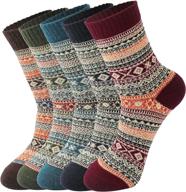 🧦 warm and cozy: 5 pack women's wool socks for winter - thick knit & soft, perfect for cold weather логотип