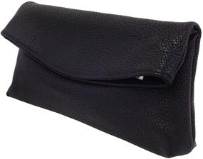 img 2 attached to Leather Oversize Foldover Clutch Black