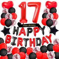 🎉 minhero lee minhero 17th birthday decorations - red & black birthday bash kit for girls and women! happy birthday banner, number 17 balloons, sash, and latex/confetti balloons - ideal for 17 and 71 years old! логотип