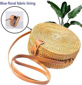 img 3 attached to Chic Handmade Round Rattan Straw Bag: Kbinter Women's Shoulder Leather Button Straps Bag - Natural Handwoven Boho Style Bali Purse