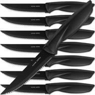 🔪 home hero steak knives set of 8 - serrated & dishwasher safe - black blades - premium quality logo