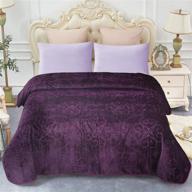 🛌 jml plush fleece blanket queen size - soft & warm bed blanket (75" x 91") in pattern-purple logo