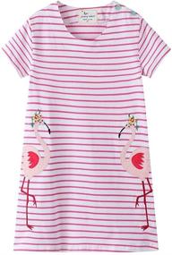 img 4 attached to 👗 Hongshilian Little Girls Cartoon Print Casual Dress: Cotton T-Shirt & Short Sleeve Skirt Combo