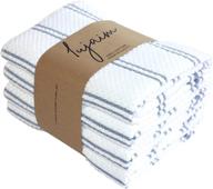 🧦 lujaim absorbent kitchen towels - 100% cotton, extra large dish towels - set of 4, 20x30 inches - white with blue stripes - soft and thick logo