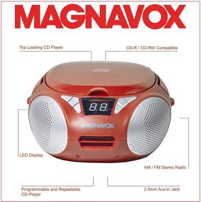 img 3 attached to 📻 Красный портативный CD-плеер Magnavox MD6924-RD с верхней загрузкой и AM/FM стерео радио - совместим с CD-R/CD-RW, LED дисплей, поддержка AUX-порта, программирование CD-плеера.