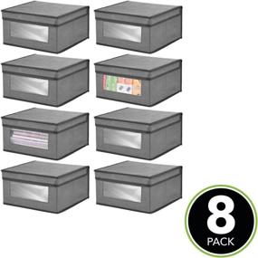 img 3 attached to 🗄 mDesign Soft Stackable Fabric Closet Storage Organizer Holder Bin - 8 Pack - Charcoal/Black