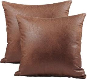 img 4 attached to 🍀 Enhance Your Home Decor with Shamrockers Faux Leather Fall Throw Pillow Covers - Pack of 2 - Brown, 18x18 Inch