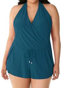 img 3 attached to Magicsuit Plus Size Solid Bianca V-Neck Soft Cup Halter One Piece Romper Swimsuit for Women's Swimwear
