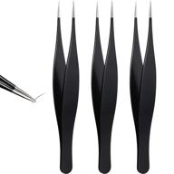 set of 3 stainless steel pointed tweezers for ingrown hair, blackhead removal, precision eyebrow shaping, and splinter extraction (black) logo