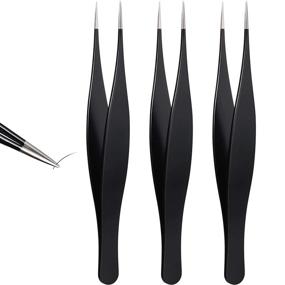 img 4 attached to Set of 3 Stainless Steel Pointed Tweezers for Ingrown Hair, Blackhead Removal, Precision Eyebrow Shaping, and Splinter Extraction (Black)
