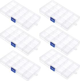 img 4 attached to Stackable Clear Plastic Storage Boxes with Adjustable Compartments - Pack of 6, Ideal for Jewelry, Beads, Earrings, Fishing Hooks, Crafts, and Accessories