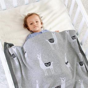 img 3 attached to 🏻 Luxurious Baby Blanket Knit from 100% Cotton: Cute Llama Grey for Boys and Girls - Size 30 x 40 inches