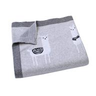 🏻 luxurious baby blanket knit from 100% cotton: cute llama grey for boys and girls - size 30 x 40 inches logo