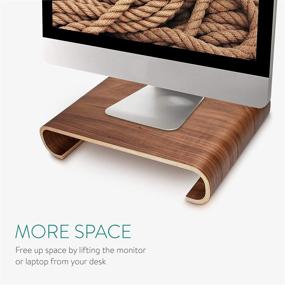 img 2 attached to 🖥️ Navaris Walnut Wood Monitor Stand Riser - Computer Desk Organizer Dock for PC TV Screen Notebook Laptop - Desktop Mount Display