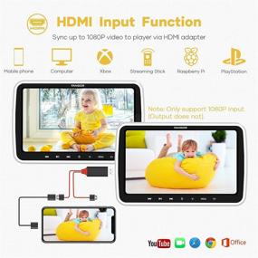 img 2 attached to 🚗 FANGOR Двойной автомобильный DVD-плеер с HDMI-входом, 2 кронштейнами для подголовника и наушниками, поддержка видео 1080P MP4, функция памяти USB/SD-карты - идеально для поездок с детьми (2 х 10.5” Портативный DVD-плеер для автомобиля)