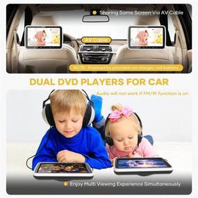 img 3 attached to 🚗 FANGOR Двойной автомобильный DVD-плеер с HDMI-входом, 2 кронштейнами для подголовника и наушниками, поддержка видео 1080P MP4, функция памяти USB/SD-карты - идеально для поездок с детьми (2 х 10.5” Портативный DVD-плеер для автомобиля)