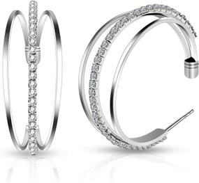 img 4 attached to Triple Hoop Earrings CZ Wedding