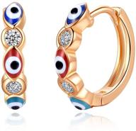 👁️ stunning meeran evil eye earrings: rose gold plated dainty huggie hoop earrings for women girls - eye-catching wardrobe essential! logo