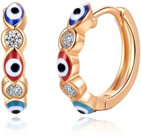 img 3 attached to 👁️ Stunning Meeran Evil Eye Earrings: Rose Gold Plated Dainty Huggie Hoop Earrings for Women Girls - Eye-catching Wardrobe Essential!