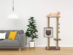 img 3 attached to 🐱 Premium Wooden Modern Cat Tree Condo - Multi-Level Towers Activity Tower with Scratching Posts, Removable & Washable Mats (High Tower)