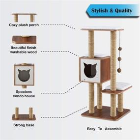 img 1 attached to 🐱 Premium Wooden Modern Cat Tree Condo - Multi-Level Towers Activity Tower with Scratching Posts, Removable & Washable Mats (High Tower)