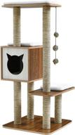 🐱 premium wooden modern cat tree condo - multi-level towers activity tower with scratching posts, removable & washable mats (high tower) logo