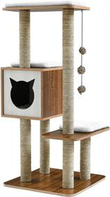 img 4 attached to 🐱 Premium Wooden Modern Cat Tree Condo - Multi-Level Towers Activity Tower with Scratching Posts, Removable & Washable Mats (High Tower)