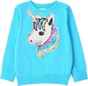 img 4 attached to 🦄 HH Family Girls Sweatshirt: Flip Sequin Unicorn French Terry Pullover Crewneck - Stylish Long Sleeve Top for Kids