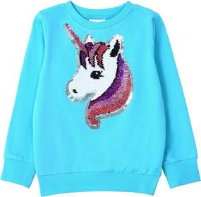 img 3 attached to 🦄 HH Family Girls Sweatshirt: Flip Sequin Unicorn French Terry Pullover Crewneck - Stylish Long Sleeve Top for Kids