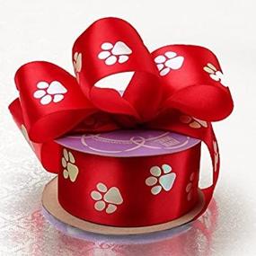 img 3 attached to 🐾 10 Yards Iridescent Paw Print Red Satin Ribbon - 1.5 Inch Width