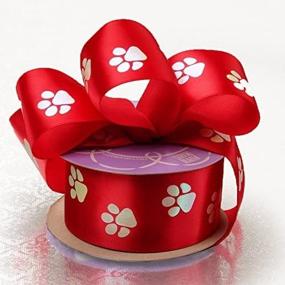img 2 attached to 🐾 10 Yards Iridescent Paw Print Red Satin Ribbon - 1.5 Inch Width