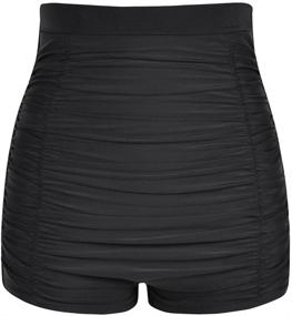 img 3 attached to Hilor Women's Retro High Waisted Swim Shorts Boy Leg Bikini Bottom with Tummy Control and Ruching for Swimsuits