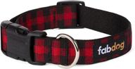 🐾 red buffalo check nylon dog collar by fab dog - 5/8-inch width logo