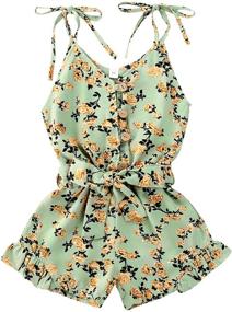 img 4 attached to 👧 Adorable Toddler Girls Off Shoulder Ruffle Romper: Belted, Sleeveless & Leopard Print Wide Leg Shorts Jumpsuit