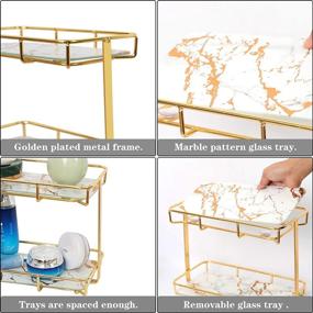 img 2 attached to X-cosrack 2-Tier Bathroom Organizer Countertop: Stylish Vanity Tray with Removable Marble Glass Tray For Efficient Bathroom Storage, Gold Cosmetic Organizer Holder