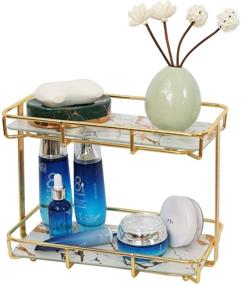 img 4 attached to X-cosrack 2-Tier Bathroom Organizer Countertop: Stylish Vanity Tray with Removable Marble Glass Tray For Efficient Bathroom Storage, Gold Cosmetic Organizer Holder