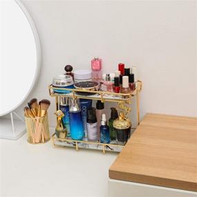 img 1 attached to X-cosrack 2-Tier Bathroom Organizer Countertop: Stylish Vanity Tray with Removable Marble Glass Tray For Efficient Bathroom Storage, Gold Cosmetic Organizer Holder