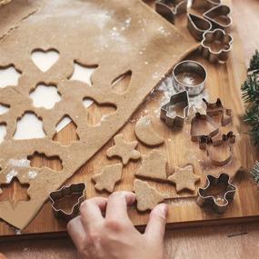 img 1 attached to 🎅 EUUPS 3D Christmas Embossed Rolling Pin for Cookies - Paisley Design with 5 Christmas Cookie Cutters, Snowflake Flower Pattern Wood Rolling Pin - DIY Baking and Kitchen Tool