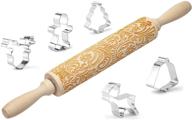 🎅 euups 3d christmas embossed rolling pin for cookies - paisley design with 5 christmas cookie cutters, snowflake flower pattern wood rolling pin - diy baking and kitchen tool logo