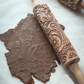img 2 attached to 🎅 EUUPS 3D Christmas Embossed Rolling Pin for Cookies - Paisley Design with 5 Christmas Cookie Cutters, Snowflake Flower Pattern Wood Rolling Pin - DIY Baking and Kitchen Tool