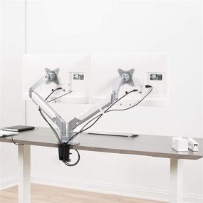 img 3 attached to 🖥️ VIVO Silver Dual Monitor Desk Mount Stand | 17-32 inch | Space Saving Pneumatic Spring Arms | Clamp-on Aluminum Design | Max VESA 100x100 | STAND-V200A