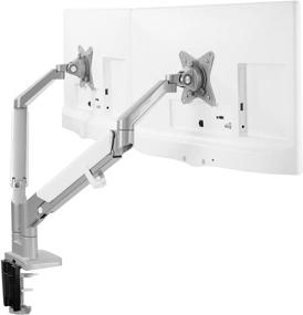 img 4 attached to 🖥️ VIVO Silver Dual Monitor Desk Mount Stand | 17-32 inch | Space Saving Pneumatic Spring Arms | Clamp-on Aluminum Design | Max VESA 100x100 | STAND-V200A