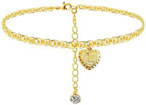 img 4 attached to 💎 Exquisite Initial Heart Diamond Letter Bracelet Anklet in 24K Gold Plated Mariner Chain – Perfect Jewelry Gifts for Women and Girls