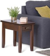 🔲 simplihome artisan rustic brown narrow end side table with storage, 1 drawer - solid wood, 14 inch wide - ideal for living room and bedroom logo