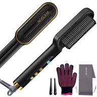 💇 gold ceramic hair straightening brush - anion hair straightener brush with screen display, fast heating hair brush featuring 9 temperature settings, ideal hair straightener comb for women, home, travel, and salon use logo