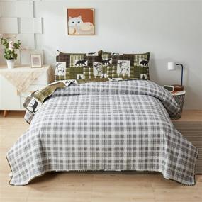 img 2 attached to Cabin Quilts Set: Black Moose Deer Bedding Full/Queen Size, 3-Piece Rustic Lodge Plaid Patchwork Bedding - Lightweight Reversible Gingham Grid Bedspread with Bear, Pine Trees, and Pillow Shams