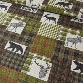 img 1 attached to Cabin Quilts Set: Black Moose Deer Bedding Full/Queen Size, 3-Piece Rustic Lodge Plaid Patchwork Bedding - Lightweight Reversible Gingham Grid Bedspread with Bear, Pine Trees, and Pillow Shams