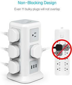 img 2 attached to 💡 TESSAN Surge Protector Power Strip Tower with 11 Outlets, 3 USB Ports, and 6.5ft Extension Cord for Home and Office