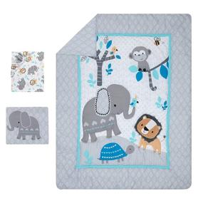 img 3 attached to 🌿 Delightful Jungle Fun 3-Piece Crib Bedding Set for a Tranquil Sleep, Blue/Gray